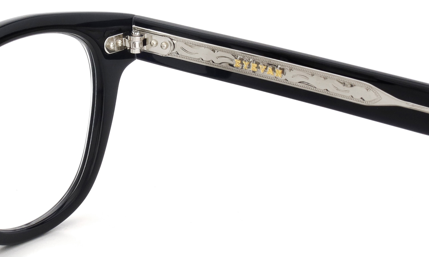 EYEVAN メガネ通販 Webb-CP(47) col.PBK/S 右側ヒンジの裏側と右テンプルの刻印