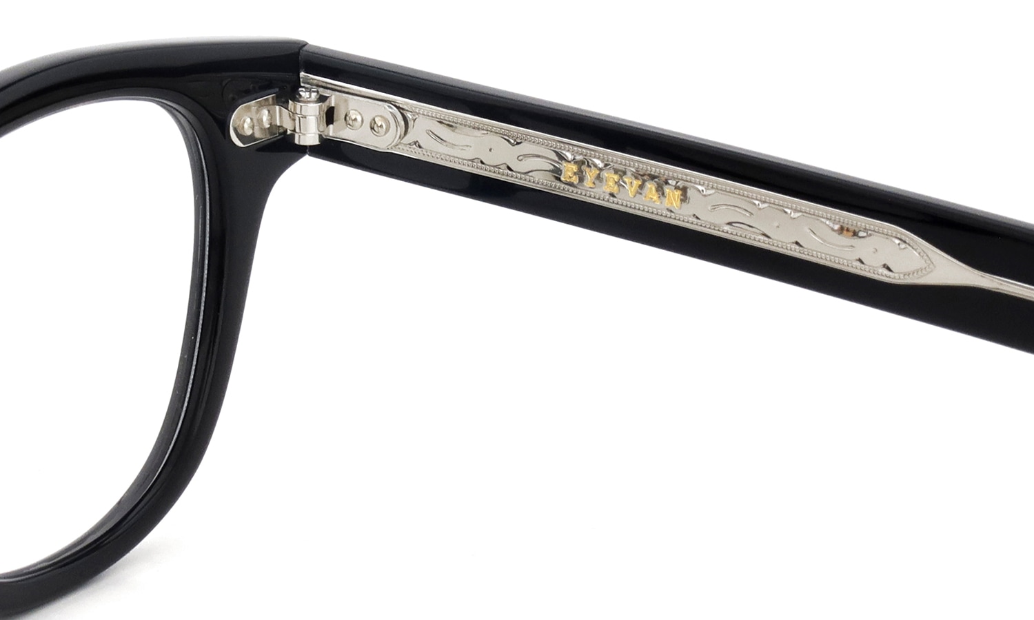 EYEVAN 定番メガネ Webb(45) col.PBK/S 右側ヒンジ裏面と刻印