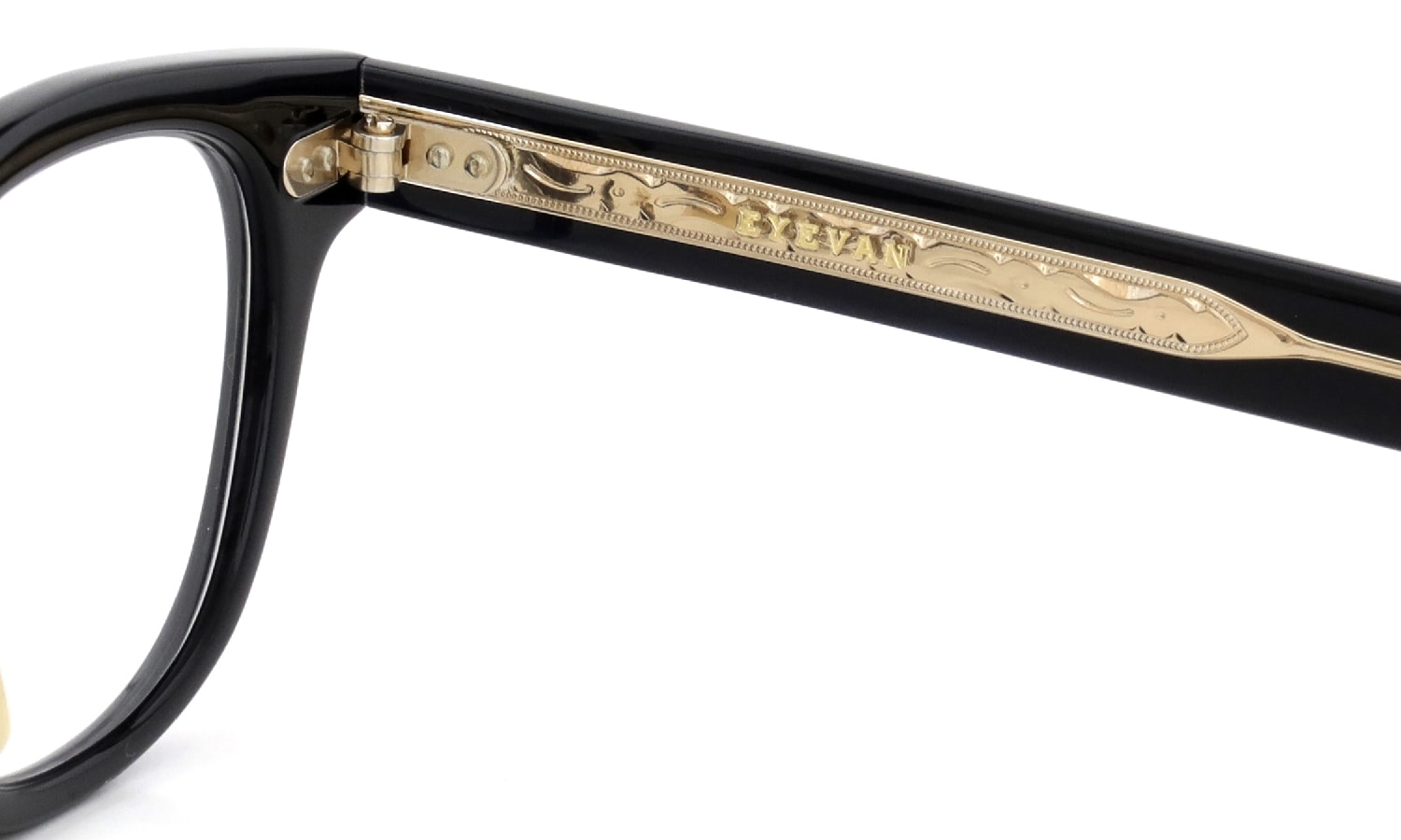 EYEVAN 定番メガネ Webb(45) col.PBK 右側ヒンジ裏面と刻印