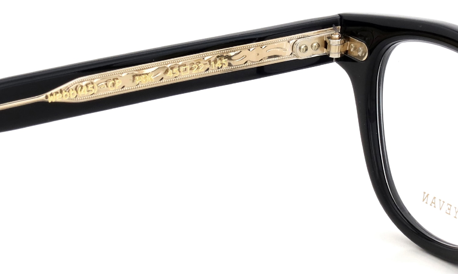 EYEVAN 定番メガネ Webb(45) col.PBK 左側ヒンジ裏面と刻印
