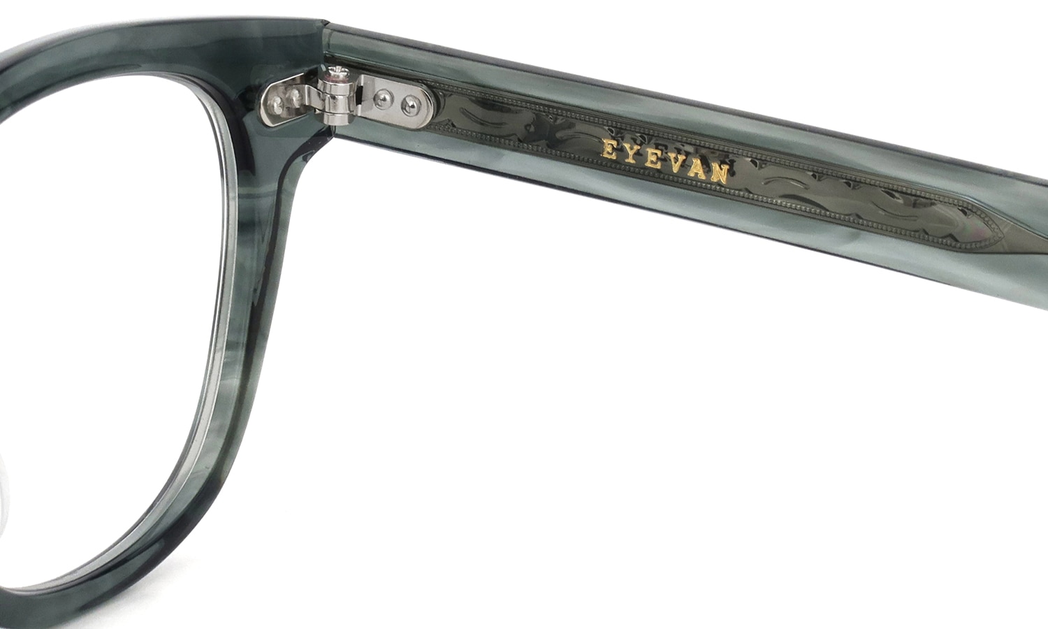 EYEVAN メガネ通販 Webb(47) col.AGN 右側ヒンジ裏面と刻印