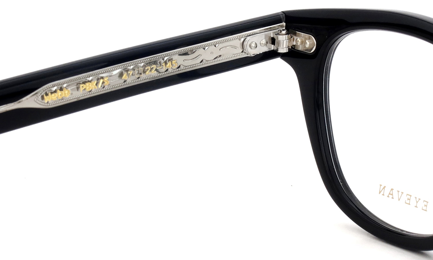 EYEVAN メガネ通販 Webb(47) col.PBK/S 左側ヒンジ裏側と左テンプルのディテール