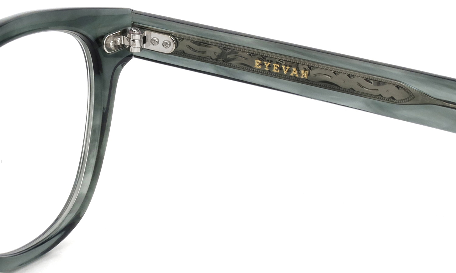 EYEVAN メガネ通販 Webb(49) col.AGN 右側ヒンジ裏面と刻印