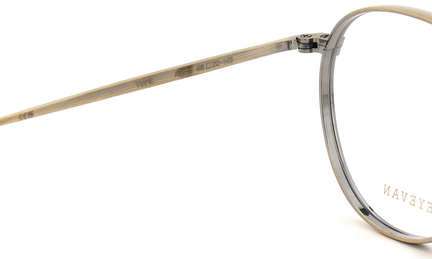 EYEVAN メガネ通販 York COL.AG 左側ヒンジ裏面と刻印