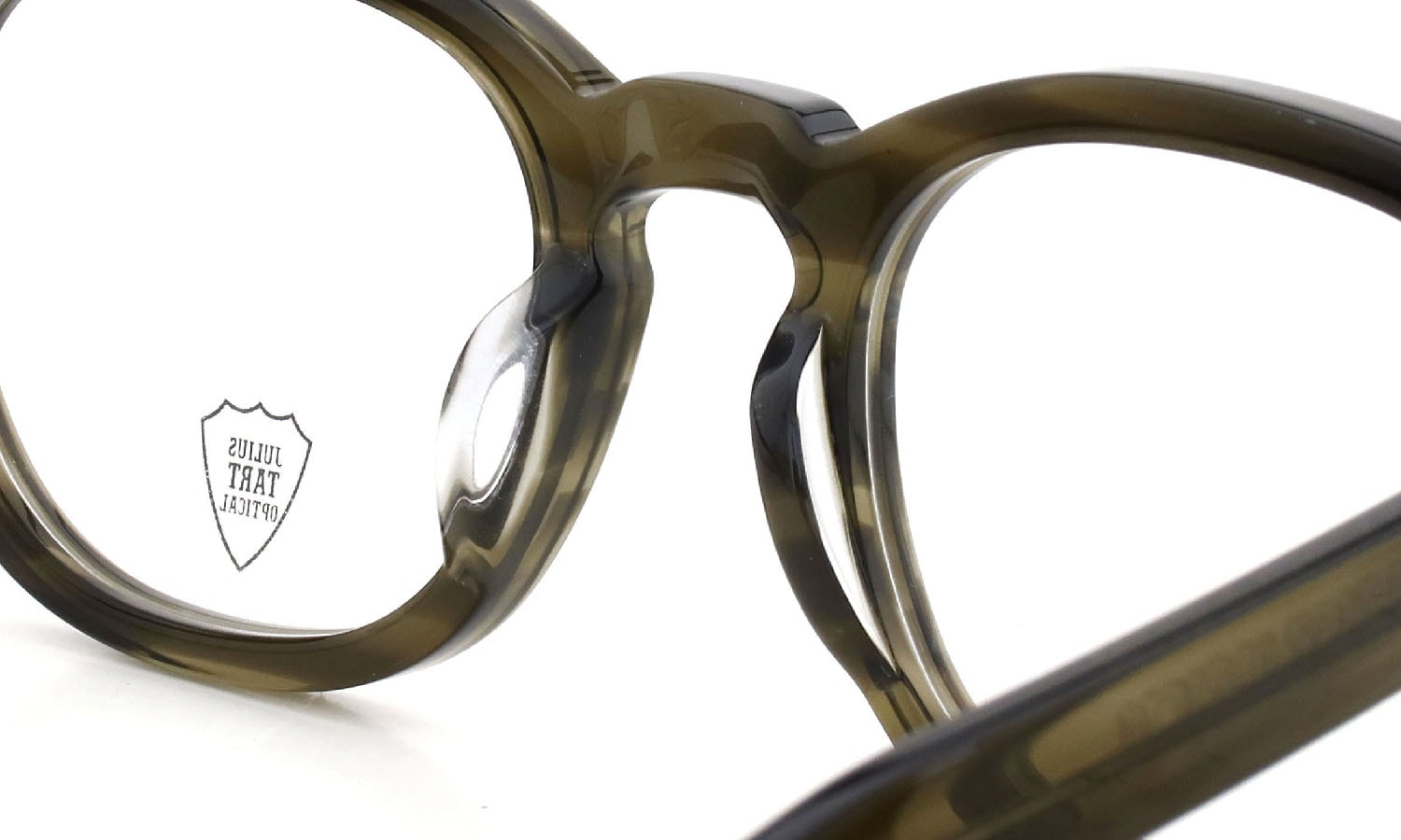 JULIUS TART OPTICAL メガネ通販 AR-48-22 col.OLIVE GREEN SASA ブリッジ裏側とパット形状のディテール