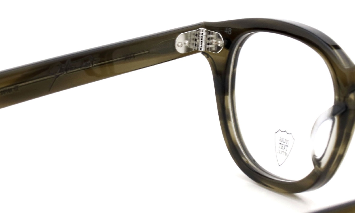 JULIUS TART OPTICAL メガネ通販 AR-48-22 col.OLIVE GREEN SASA 左側ヒンジ裏面と左側テンプル