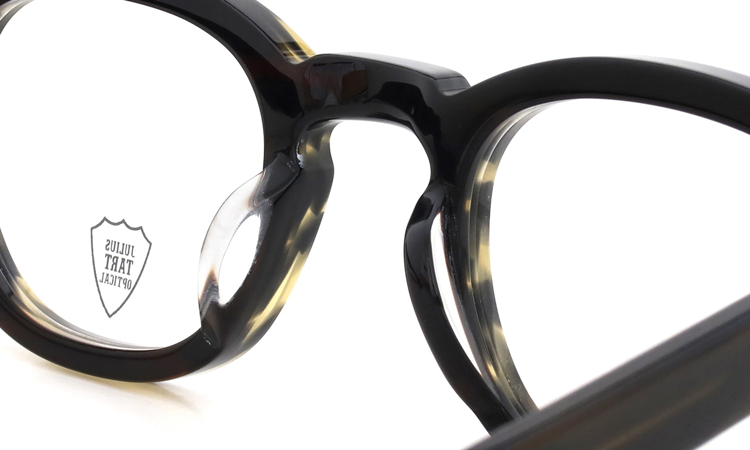 JULIUS TART OPTICAL AR Gold Edition メガネ通販 AR-44-24 Camo Sasa/Gold PL-101Ce ブリッジ裏側とパット形状の詳細