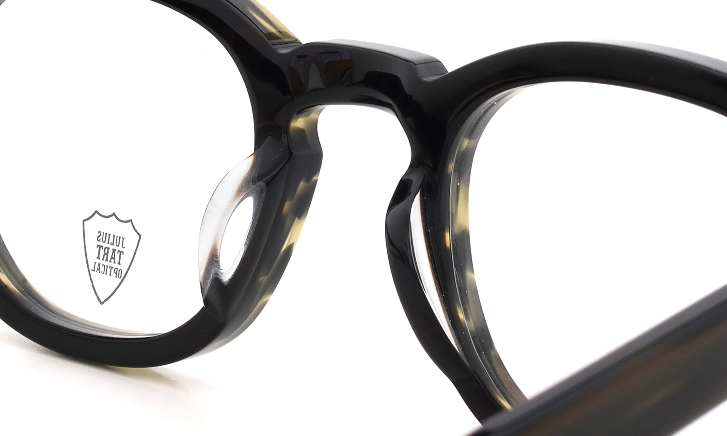 JULIUS TART OPTICAL AR Gold Edition メガネ通販 AR-46-24 Camo Sasa/Gold PL-102Ce ブリッジ裏側とパット形状の詳細