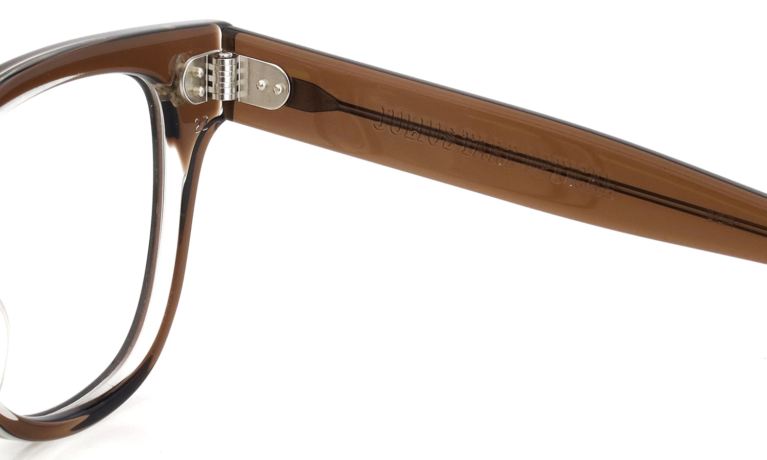 JULIUS TART OPTICAL メガネ BRYAN-48-22 col.BROWN CRYSTAL II 右側ヒンジの裏側とテンプル刻印