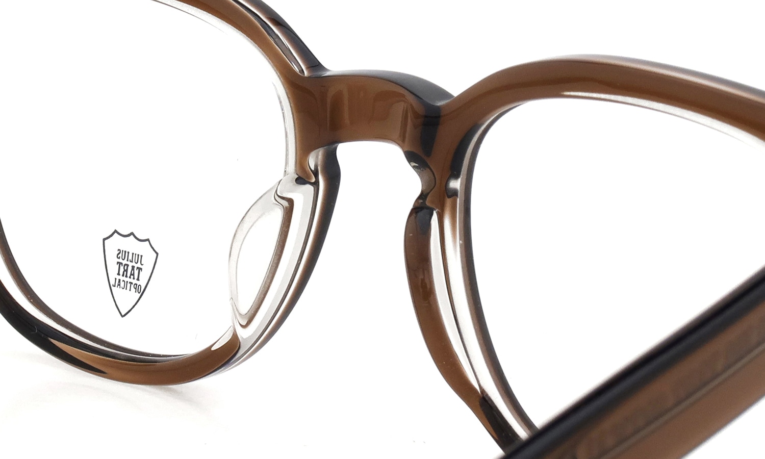 JULIUS TART OPTICAL メガネ BRYAN-48-22 col.BROWN CRYSTAL II ブリッジ裏面とパットのディテール