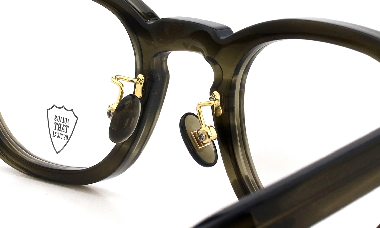 JULIUS TART OPTICAL [CHINATOWN SPECIAL ORDER] メガネ AR-46-24 NYC Gold col.Olive Green Sasa/Gold ブリッジ裏側とパット形状の詳細
