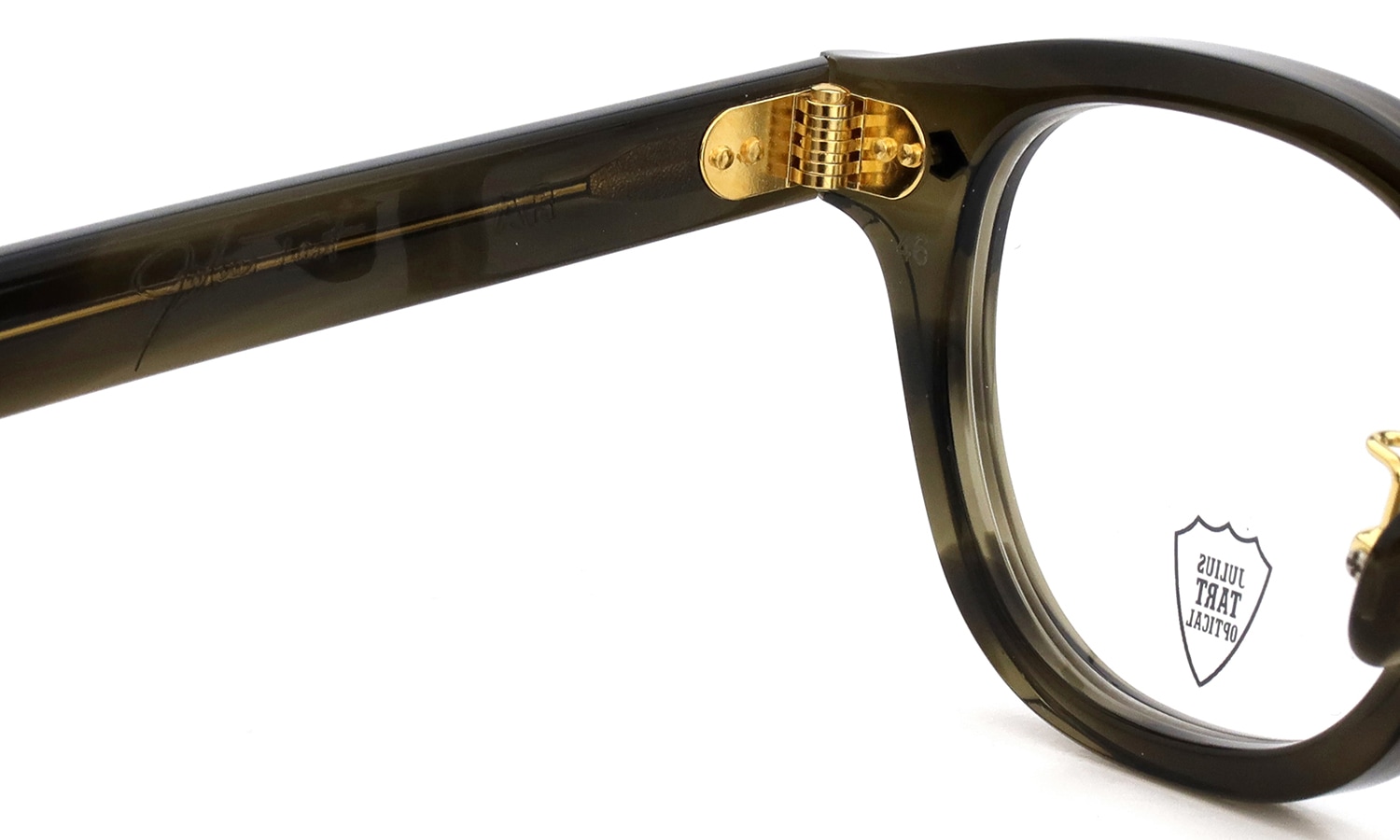 JULIUS TART OPTICAL [CHINATOWN SPECIAL ORDER] メガネ AR-46-24 NYC Gold col.Olive Green Sasa/Gold 左側ヒンジ裏と左テンプル