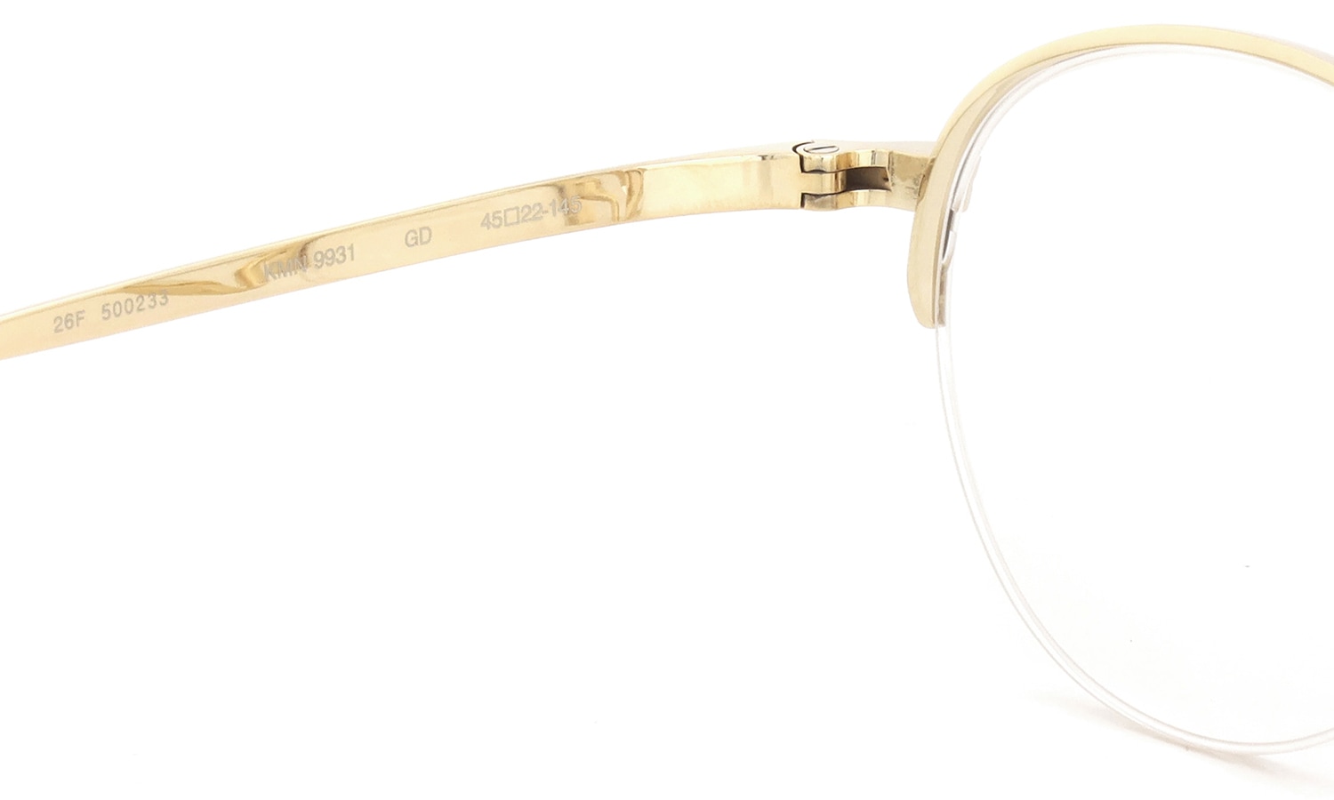 KameManNen メガネ通販 KMN-9931 GD 45size 左側ヒンジ裏面と刻印