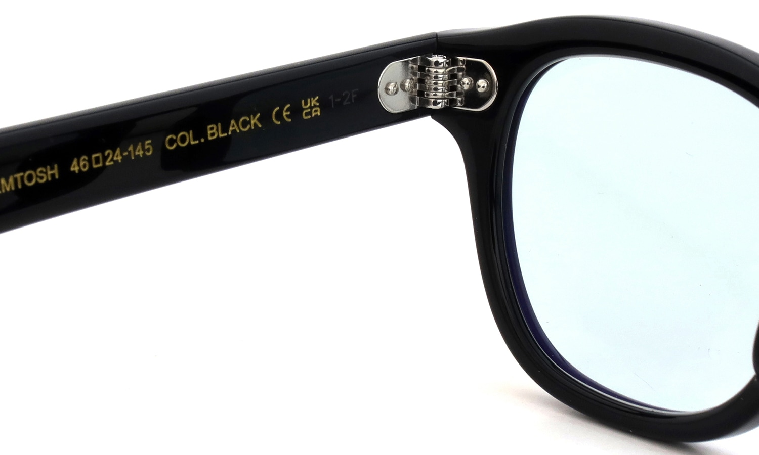 MOSCOT 紫外線調光サングラス LEMTOSH 46size col.BLACK BLUE+ 左側ヒンジの裏と左テンプル刻印
