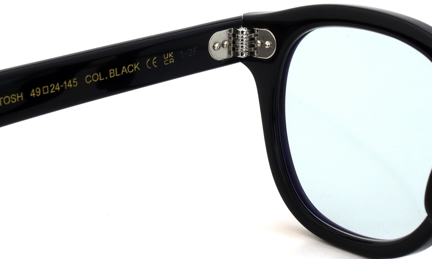 MOSCOT 紫外線調光サングラス LEMTOSH 49size(L) col.BLACK BLUE+ 左側ヒンジの裏と左テンプル刻印