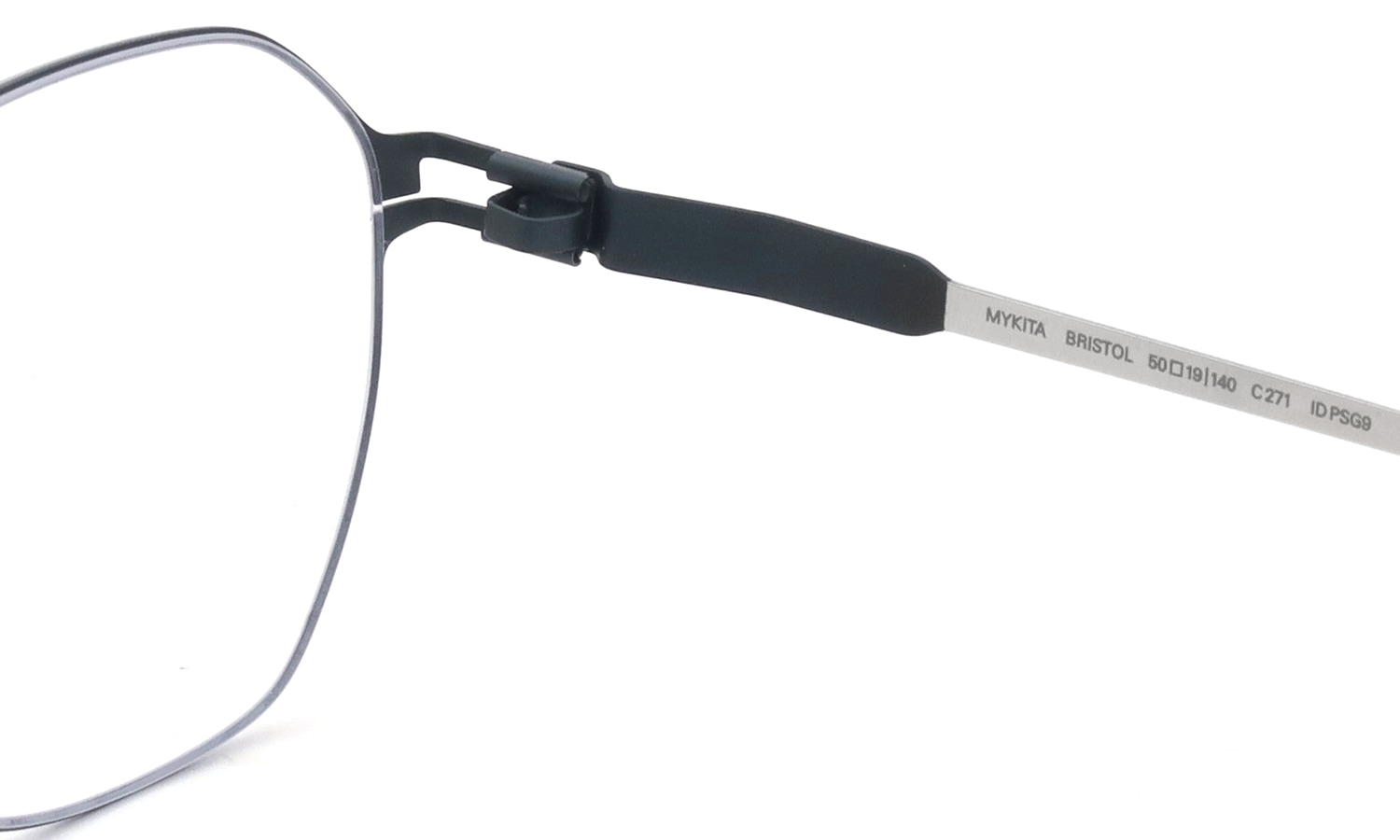MYKITA メガネ BRISTOL COL.271 Silver/Indigo 右側ヒンジと右テンプルの裏側ディテール