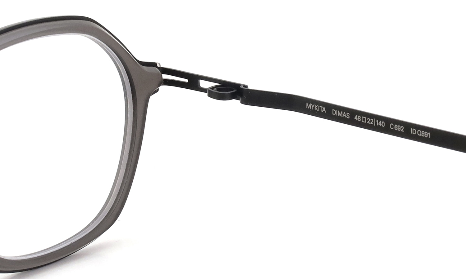 MYKITA メガネ DIMAS COL.692 右側ヒンジと右テンプルの裏側ディテール