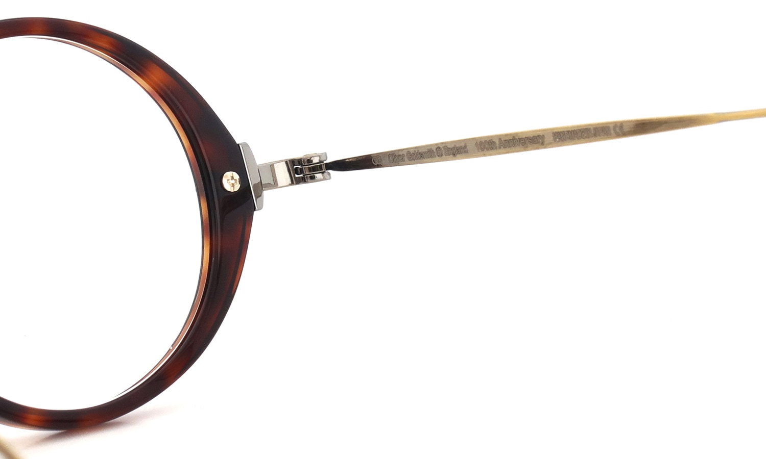 Oliver Goldsmith 100周年記念モデル 限定復刻メガネ通販 PORTSMOUTH col.Dark Tortoiseshell 右側ヒンジ裏面と刻印