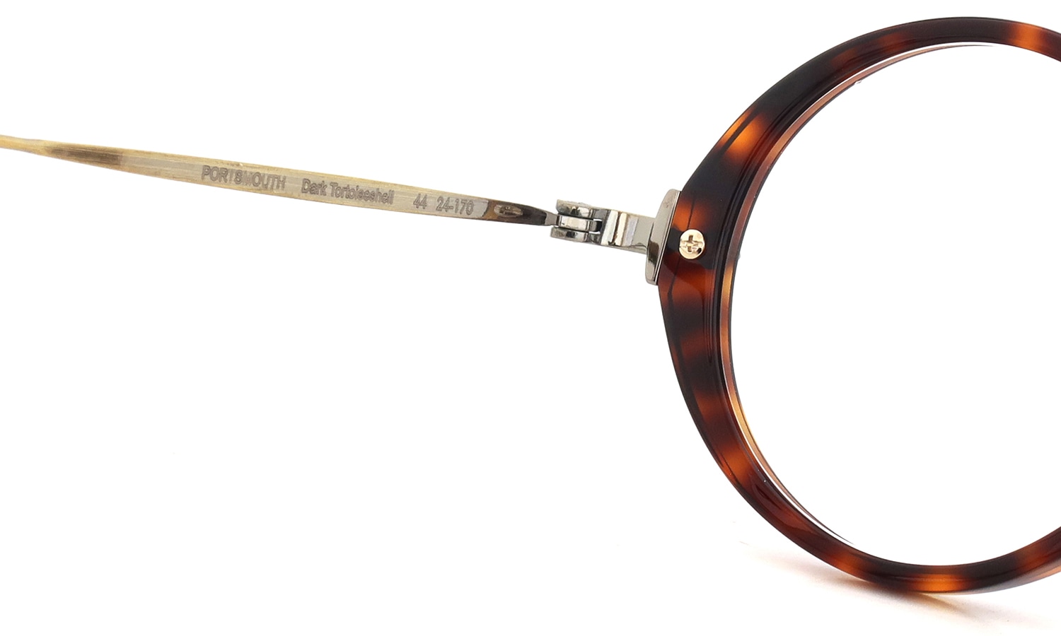 Oliver Goldsmith 100周年記念モデル 限定復刻メガネ通販 PORTSMOUTH col.Dark Tortoiseshell 左側ヒンジ裏面と刻印