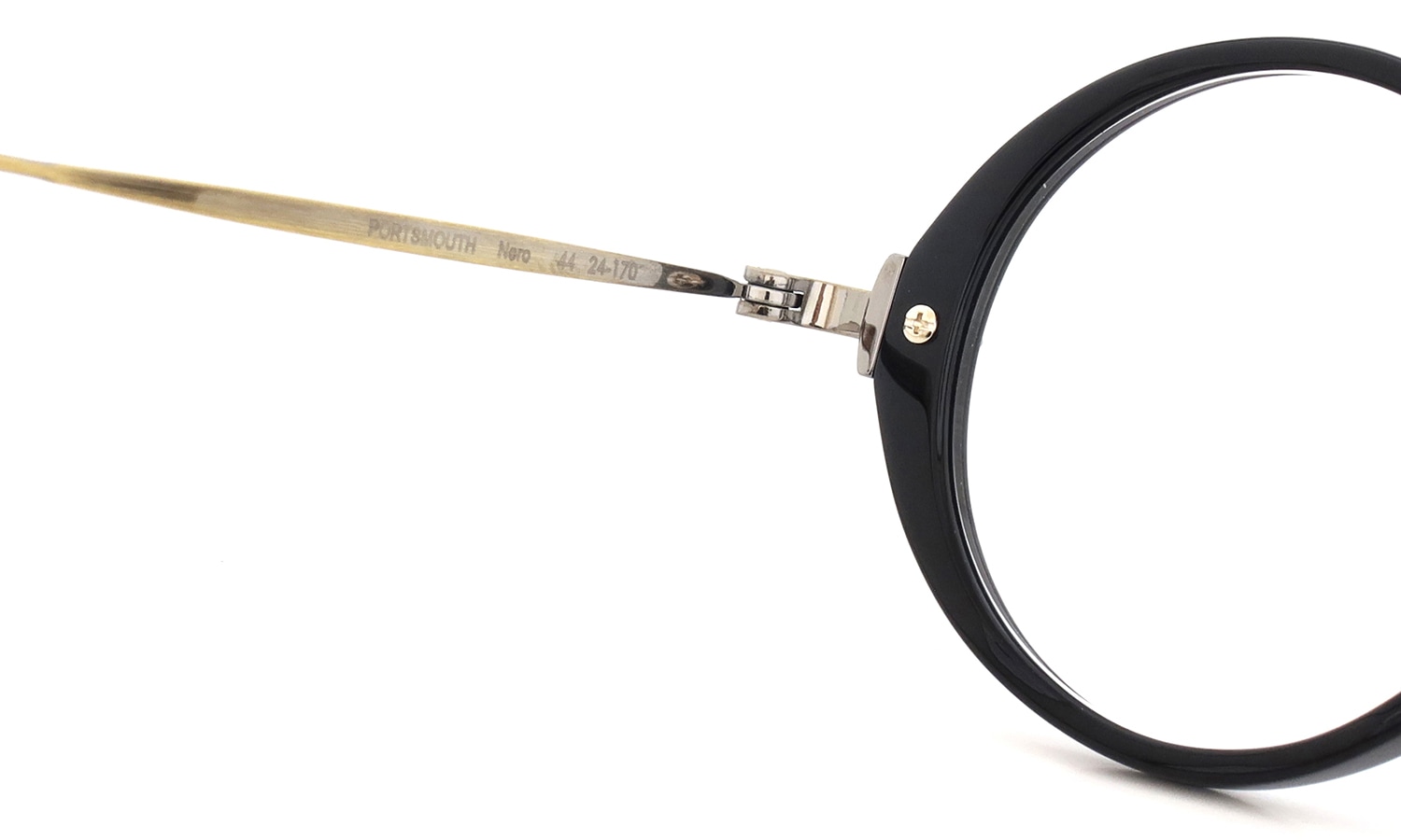 Oliver Goldsmith 100周年記念モデル 限定復刻メガネ通販 PORTSMOUTH col.Nero 左側ヒンジ裏面と刻印