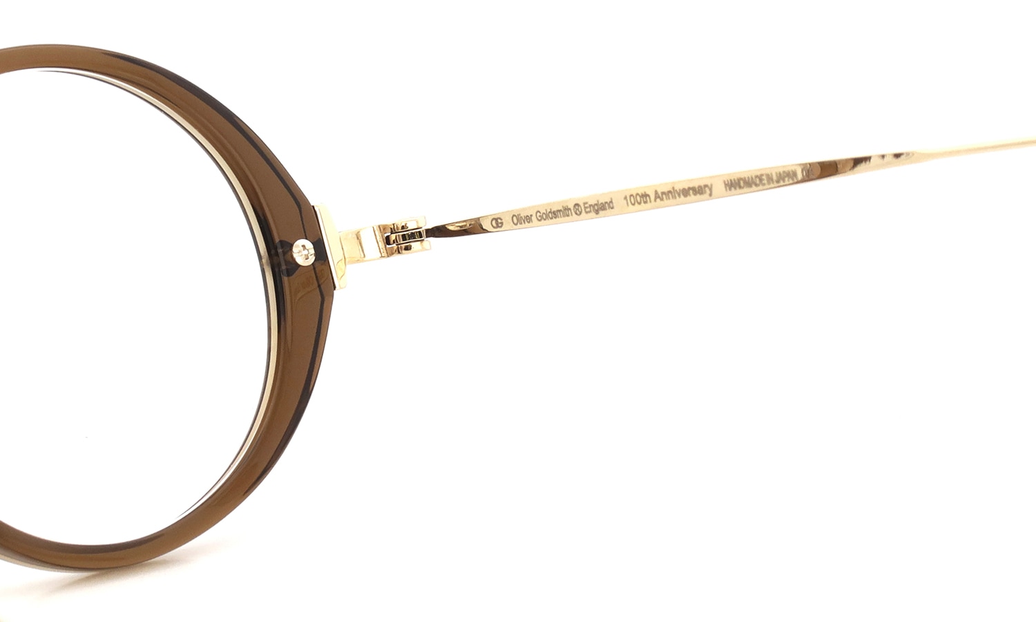 Oliver Goldsmith 100周年記念モデル 限定復刻メガネ通販 PORTSMOUTH col.Whiskey 右側ヒンジ裏面と刻印