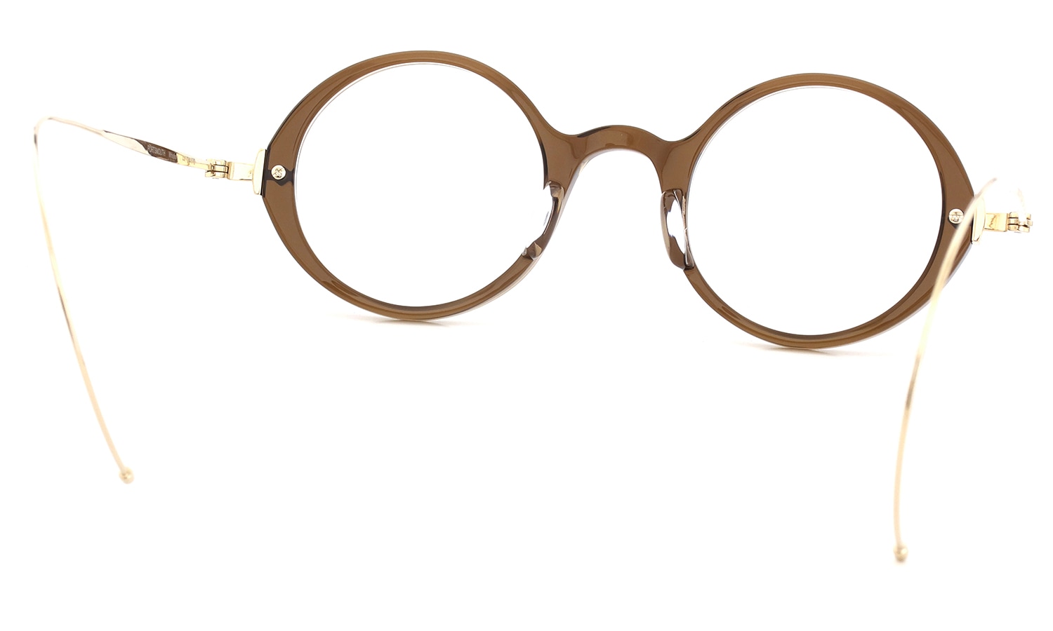 Oliver Goldsmith 100周年記念モデル 限定復刻メガネ通販 PORTSMOUTH col.Whiskey フロント裏側とケーブルテンプル