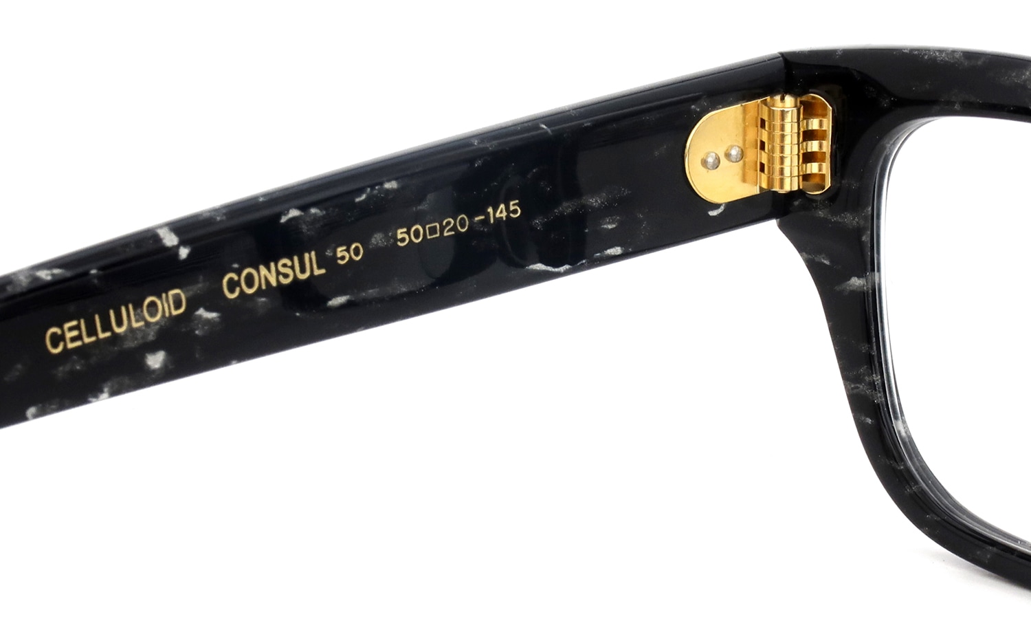 Oliver Goldsmith 限定生産セルロイドメガネ CONSUL-50 GS(Black Glitter) 左側ヒンジ裏と左テンプル