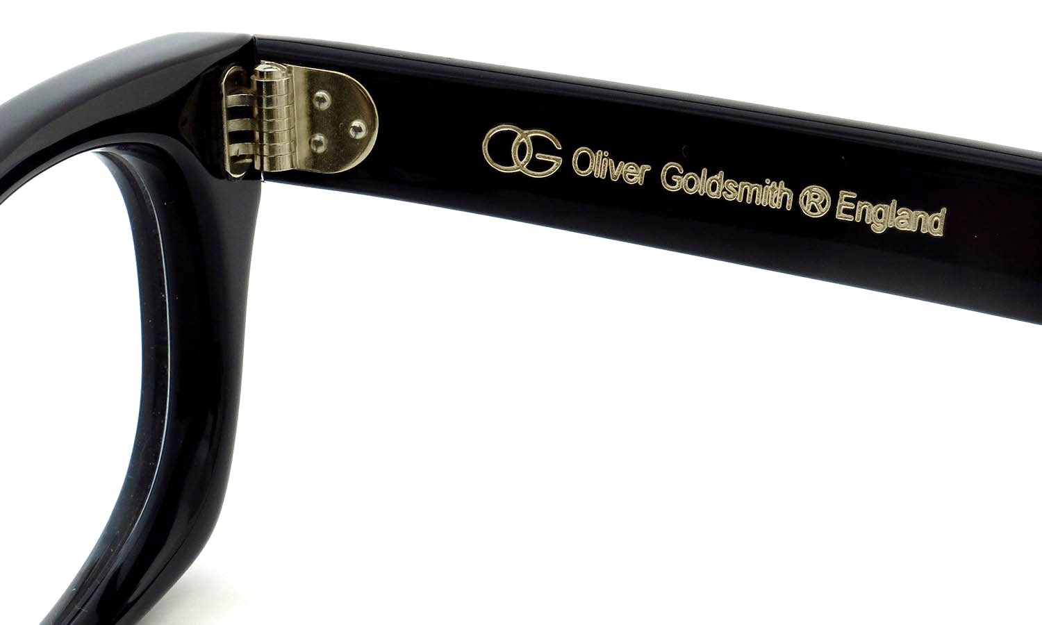 Oliver Goldsmith メガネ通販 VICE CONSUL-g Dark Tortoiseshel 右側ヒンジの裏側および右側テンプルの刻印l
