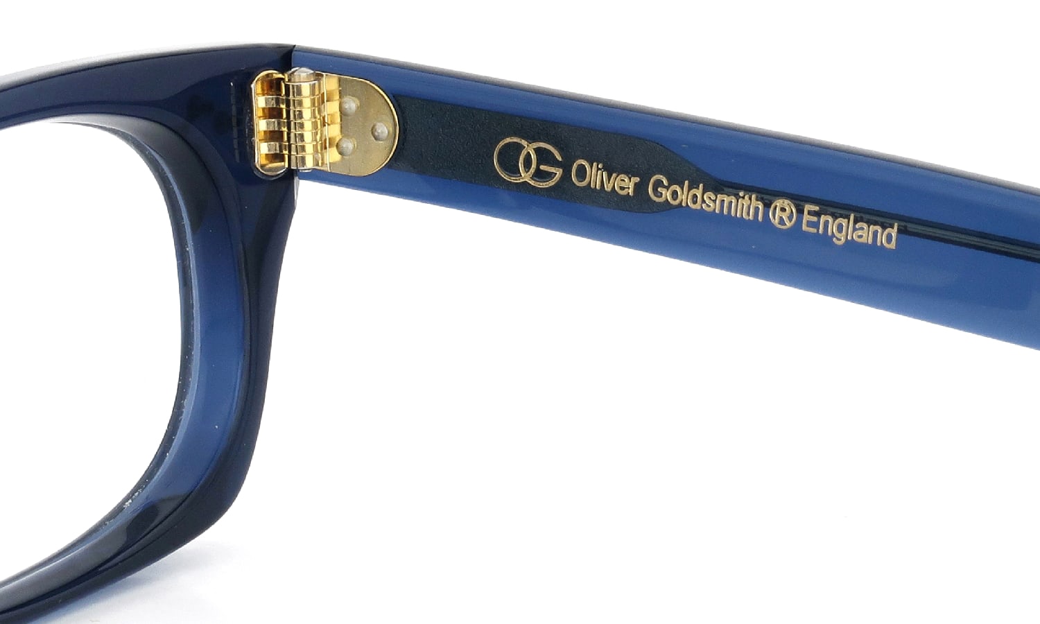 Oliver Goldsmith メガネ通販 VICE CONSUL-g Dark Tortoiseshel 右側ヒンジの裏側および右側テンプルの刻印l