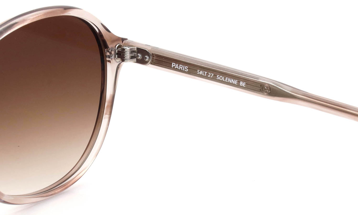 PETER AND MAY ピーターアンドメイ サングラス通販 SOLENNE col.BEIGE/FADE BROWN 右側ヒンジ裏側と右テンプルのディテール