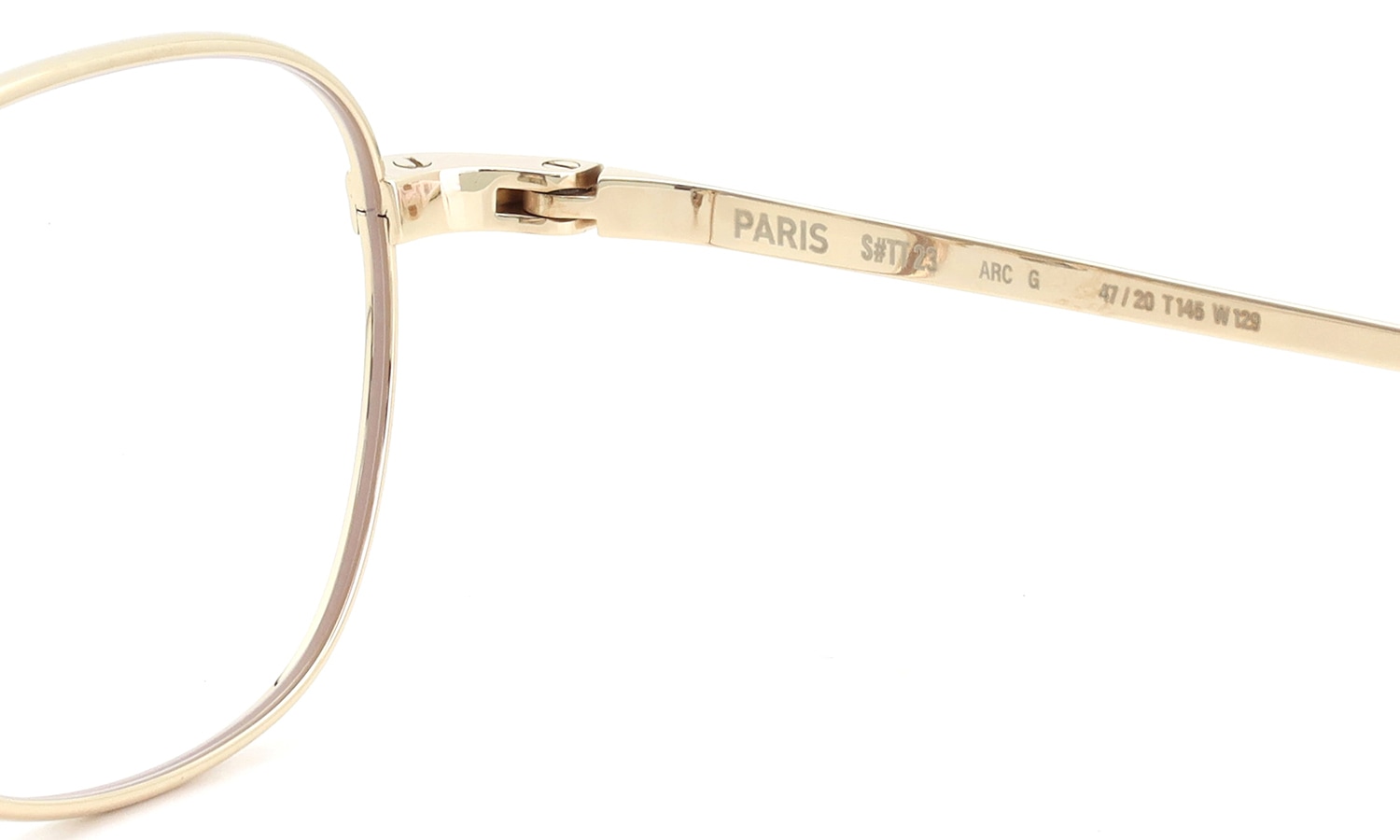 PETER AND MAY ピーターアンドメイ メガネ TT23 ARC col.G GOLD 右側ヒンジの右側と左側テンプル