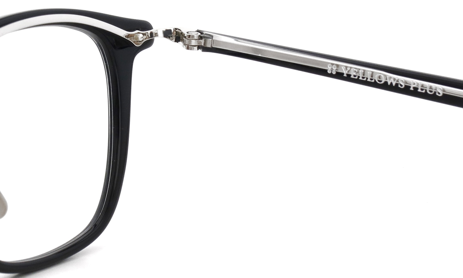 YELLOWS PLUS メガネ BRUNO C1W black/silver  右側ヒンジ内側とテンプルの刻印