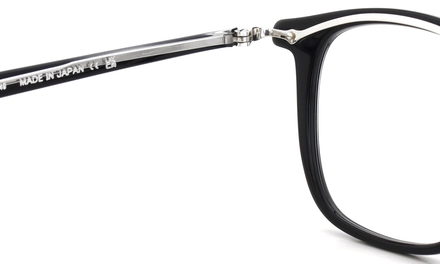 YELLOWS PLUS メガネ BRUNO C1W black/silver  左側ヒンジ内側とテンプルの刻印