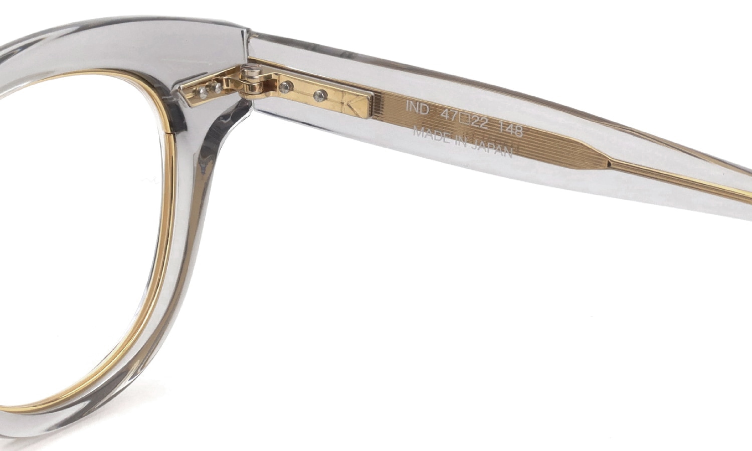 YUICHI TOYAMA. メガネ通販 U-128RS IND COL.08(旧:col.04) Clear gray / Gold 右側ヒンジ裏と右テンプル