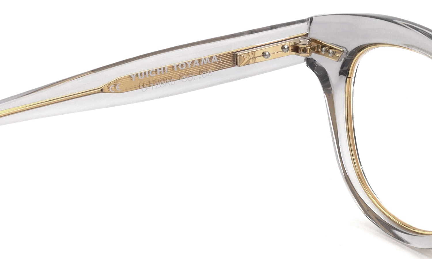 YUICHI TOYAMA. メガネ通販 U-128RS IND COL.08(旧:col.04) Clear gray / Gold 左側ヒンジ裏と左テンプル