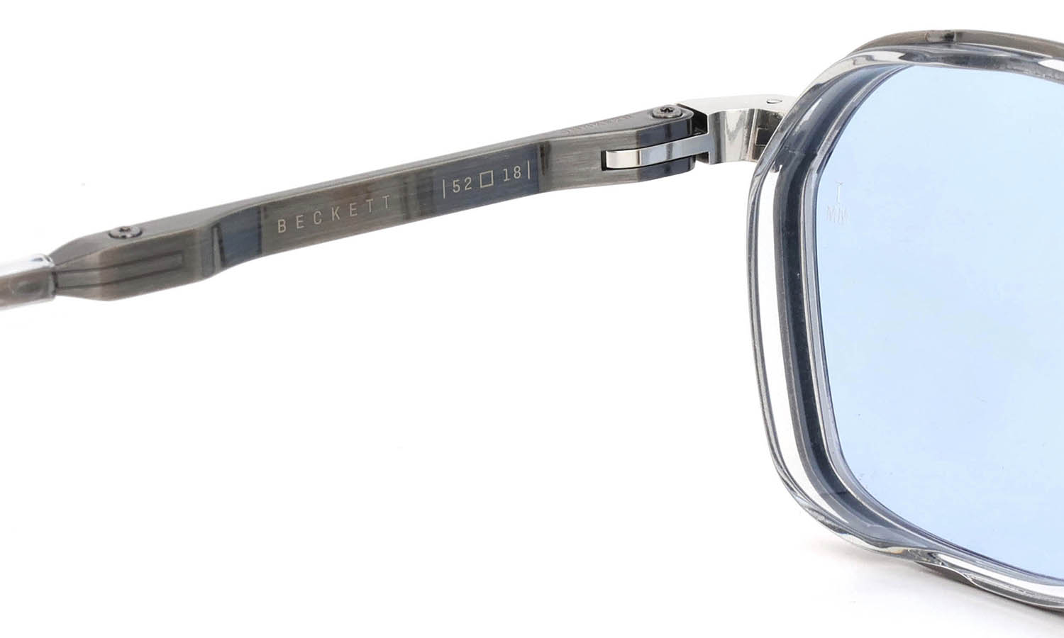 JACQUESMARIEMAGE サングラス BECKETT col.Antique Silver /Serene Blue 左側ヒンジ裏面と左テンプル