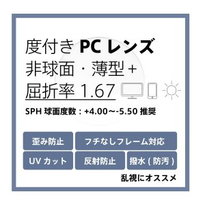 画像: 東海光学 度付きPCレンズ 非球面(発送目安：受注確定から一週間)