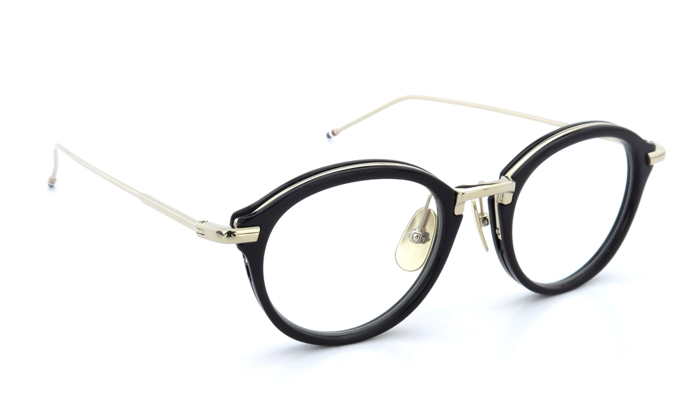 THOM BROWNE メガネ TB-011-A 46size [BLACK/SHINY 12K GOLD BRIDGE&TEMPLES]