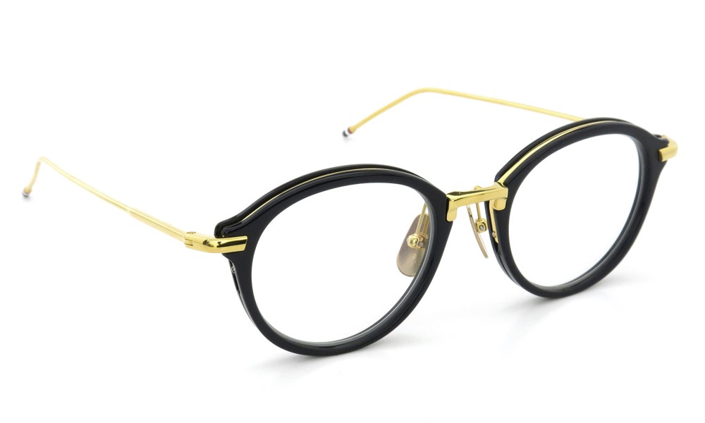 THOM BROWNE.  NEW YORK（トムブラウンニューヨーク）メガネ TB-011F 49size NAVY/SHINY 18K GOLD METAL BRIDGE&TEMPLES斜め