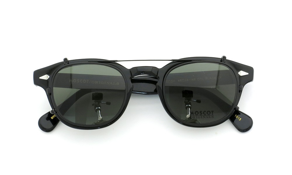 MOSCOT ORIGINALS（モスコット オリジナルス）クリップオン セットLEMTOSH Col.BLACK 46size + 純正ブラック/グリーンレンズ クリップオン 4