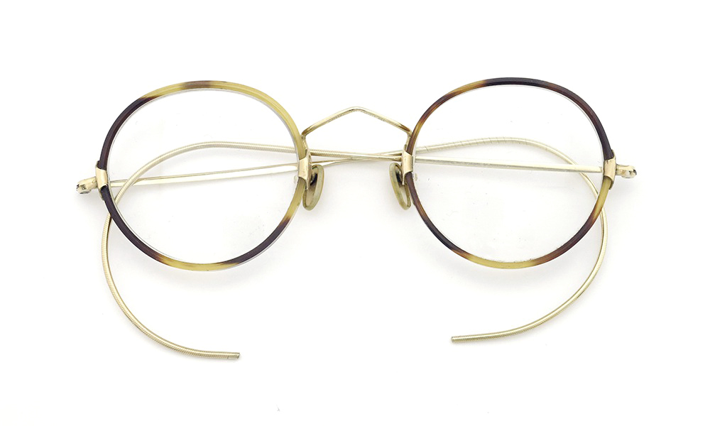 ENGLAND Vintage イングランド ヴィンテージ 推定1930年代 メガネ FLAT-CATING-ROUND FACIFIT-PAD 縄手 Tortoise/Gold