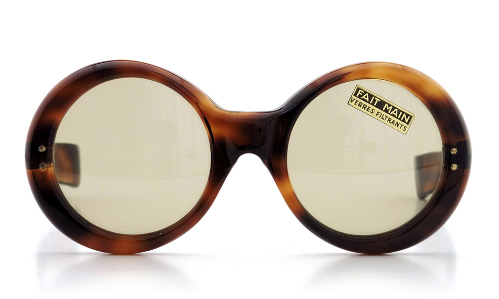 FRANCE Vintage 推定1950年代 celluloid TWO DOTS ROUND FRAME DEMI 47-22