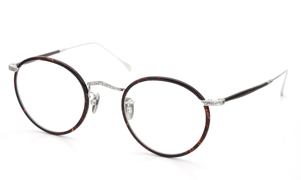 PonMegane Sun-Platinum メガネ通販 Panto-01 Engraving-01 Silver/Chestnut