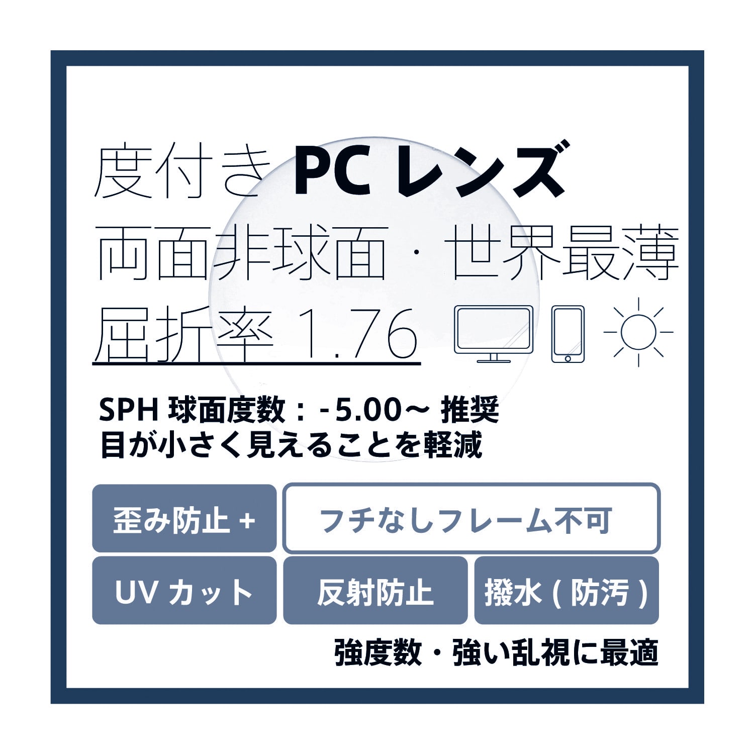 東海光学 度付きPCレンズ 両面非球面通販 世界最薄 屈折率1.76 (ツー