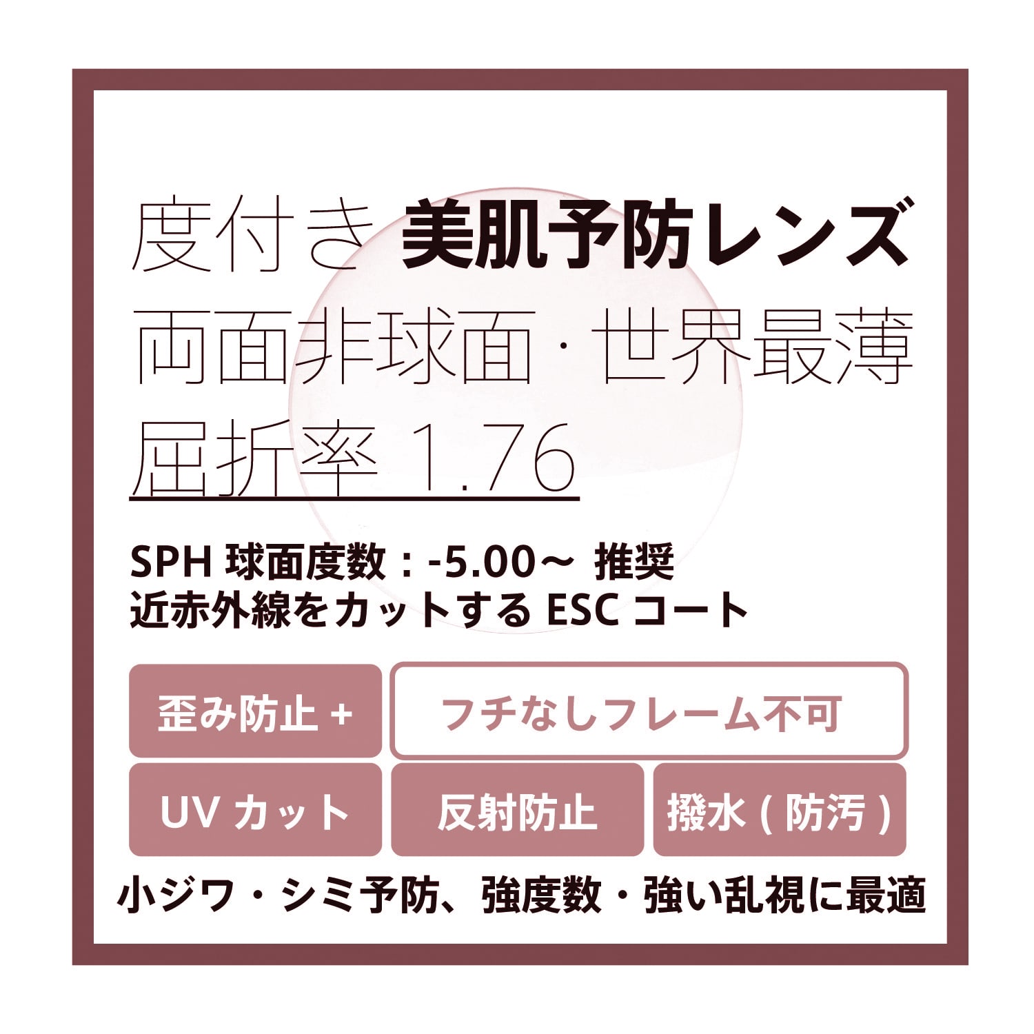 度付き美肌予防クリアレンズ 両面非球面 世界最薄 屈折率1.76