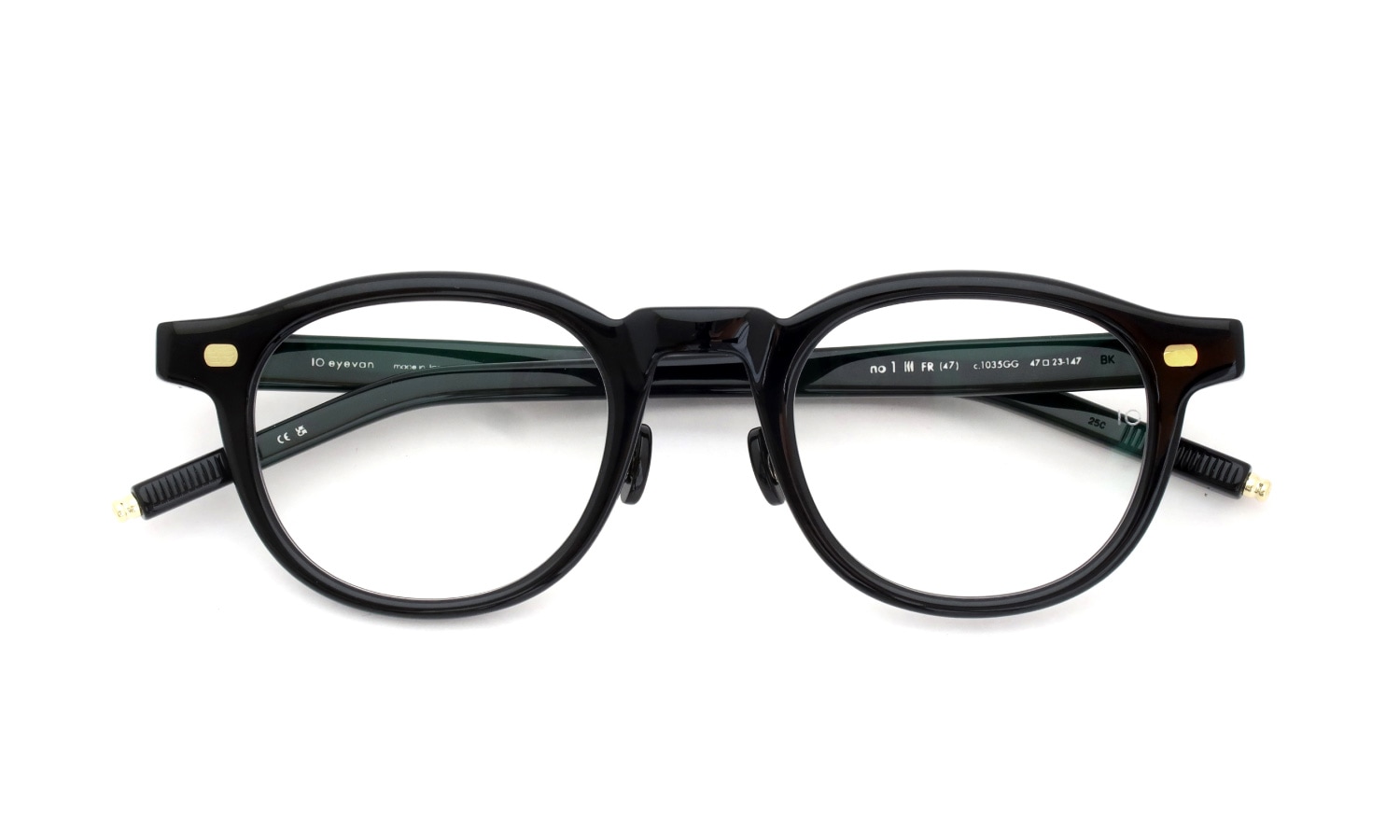 10eyevan セルロイドメガネ通販 no.1 III FR (47) c.1035BKGG DeadStockBlack/18金 +本鼈甲パット