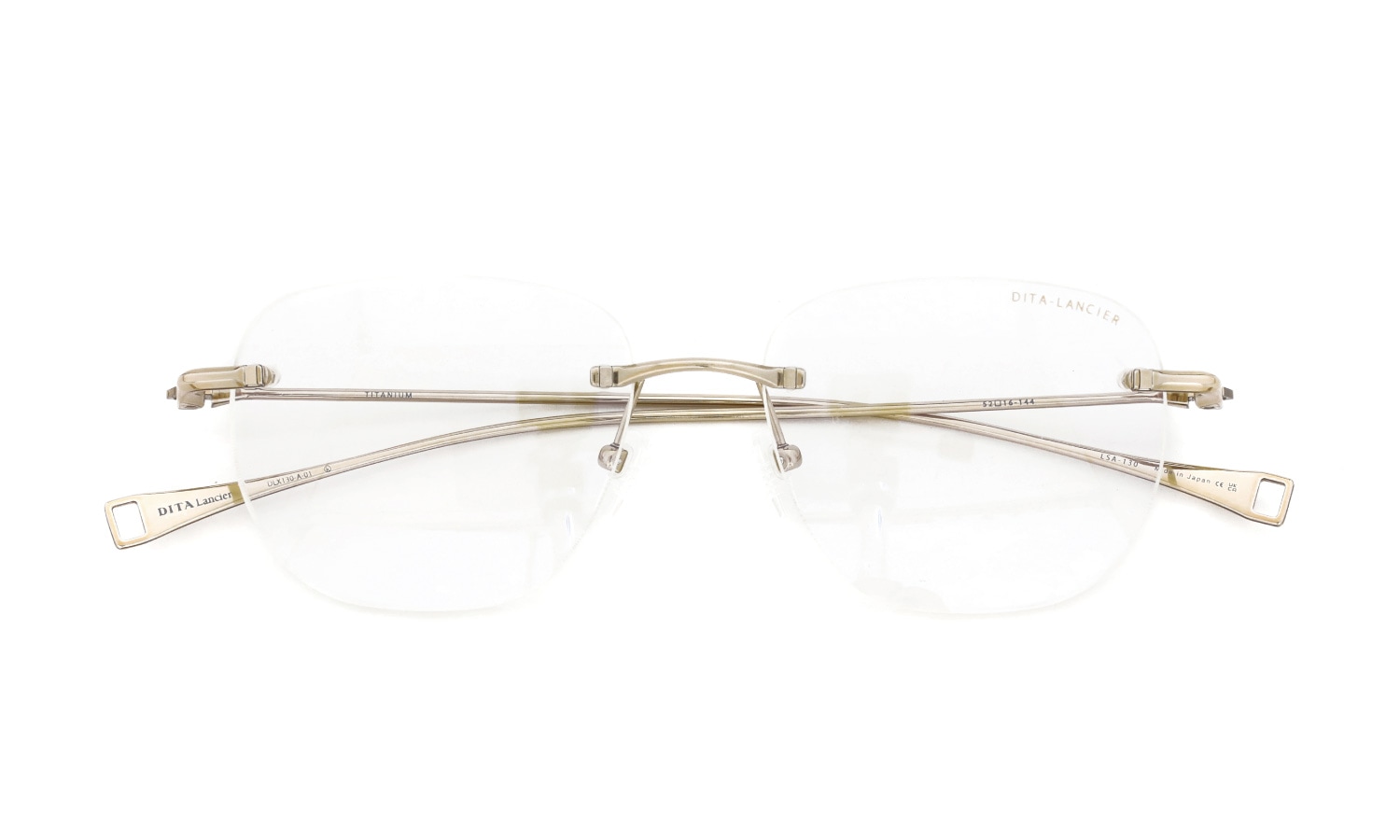 DITA Lancier ディータランシアー 縁無しメガネ通販 LSA-130 DLX130-A-01 Gold Sand 折り畳んだ状態