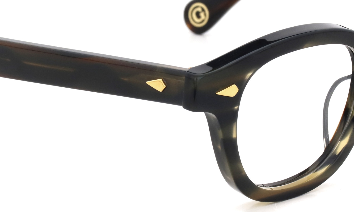 JULIUS TART OPTICAL AR Gold Series メガネ AR-44-24 Camo Sasa/Gold PL-101Ce ヒンジ部分表側ディテール
