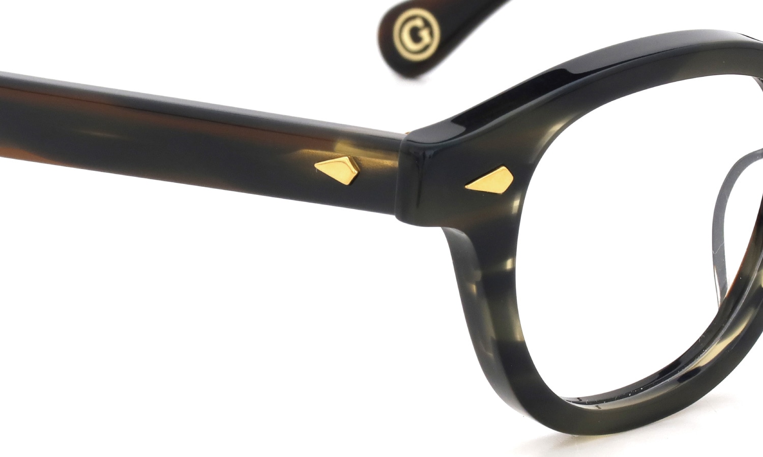 JULIUS TART OPTICAL AR Gold Series メガネ AR-46-24 Camo Sasa/Gold PL-102Ce ヒンジ表側ディテール