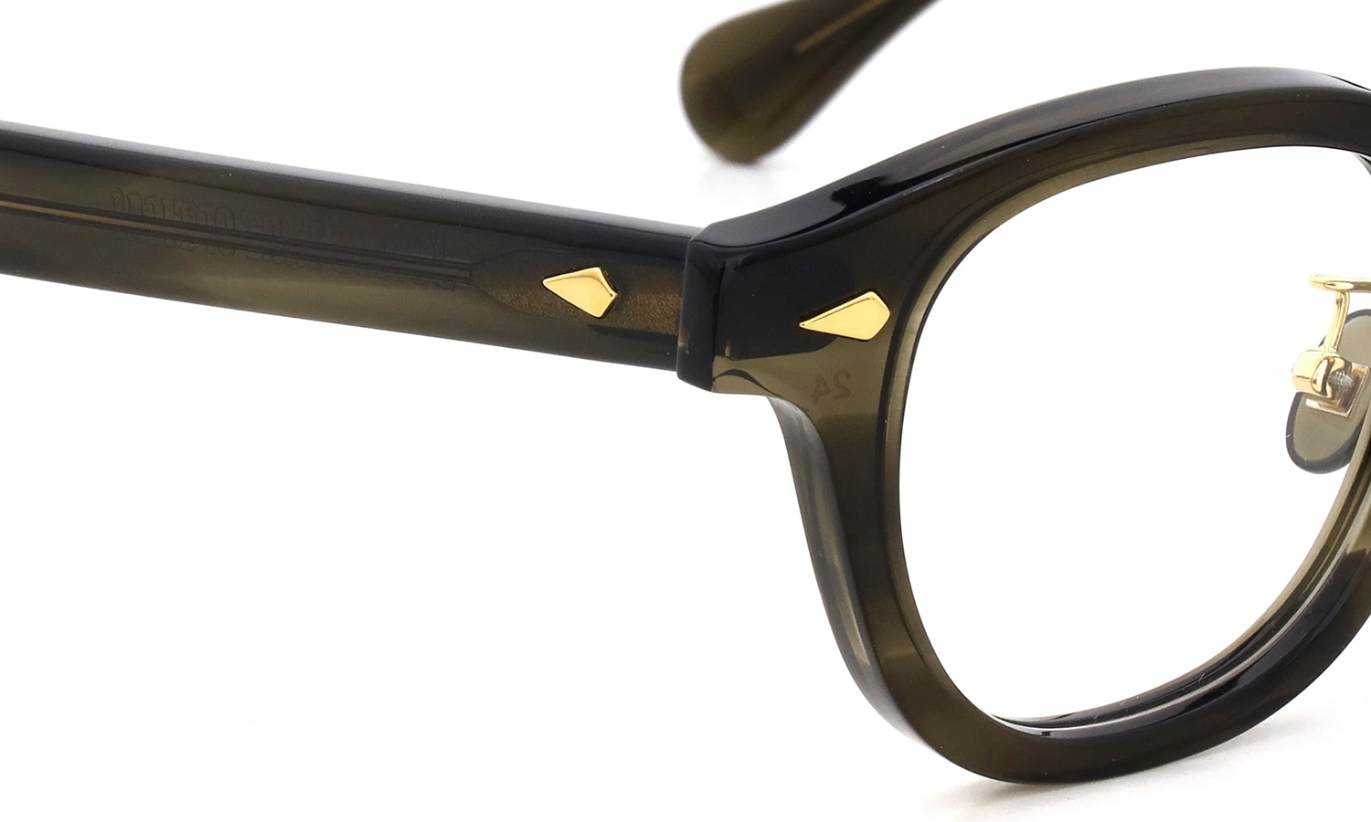 JULIUS TART OPTICAL [CHINATOWN SPECIAL ORDER] メガネ AR-46-24 NYC Gold col.Olive Green Sasa/Gold ヒンジ表側ディテール